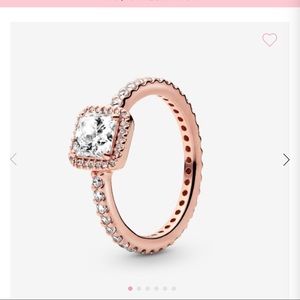Square sparkle halo ring pandora rose
